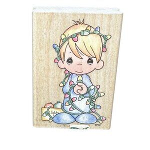Precious Moments Delightful Christmas Rubber Stamp 1995 Stampendous Wood Block